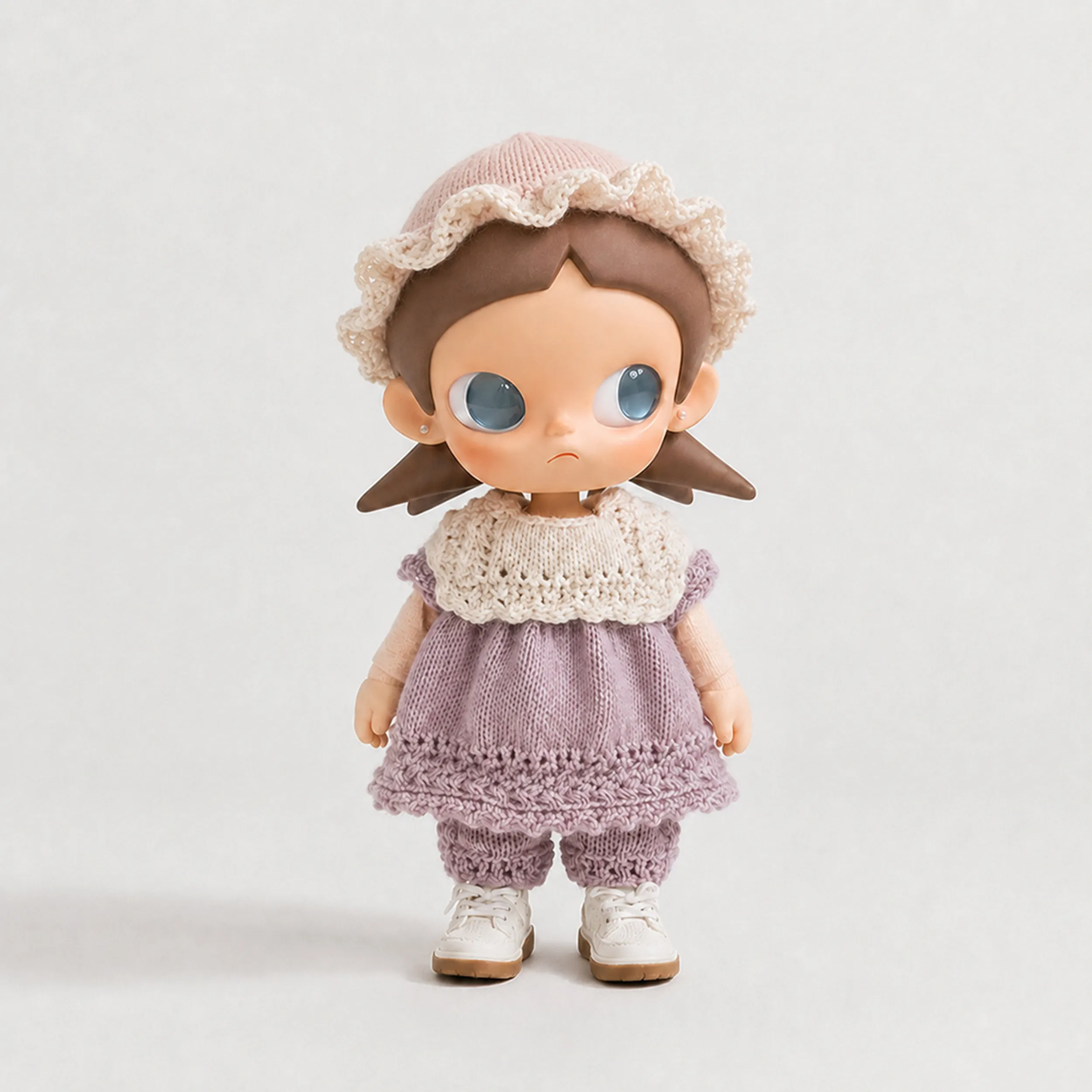 knitted doll dress Lavender Knit Set with Lace Bonnet Collection: Color Trend